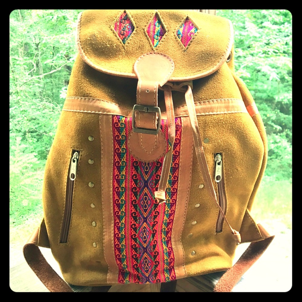 Leather embroidered backpack